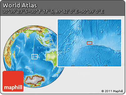 Physical Location Map of the Area around 30° 23' 20" S, 90° 10' 30" E