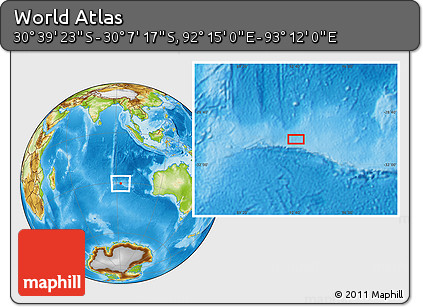 Physical Location Map of the Area around 30° 23' 20" S, 92° 43' 29" E