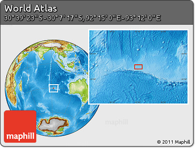 Physical Location Map of the Area around 30° 23' 20" S, 92° 43' 29" E