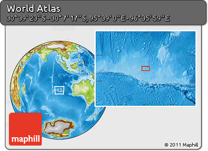 Physical Location Map of the Area around 30° 23' 20" S, 96° 7' 30" E