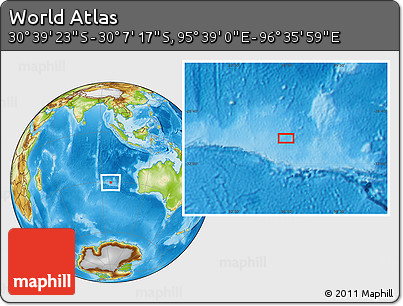 Physical Location Map of the Area around 30° 23' 20" S, 96° 7' 30" E