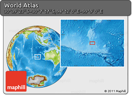 Physical Location Map of the Area around 30° 23' 20" S, 98° 40' 30" E