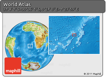 Physical Location Map of the Area around 30° 52' 1" S, 0° 55' 29" E