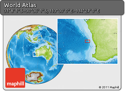 Physical Location Map of the Area around 30° 52' 1" S, 113° 58' 29" E
