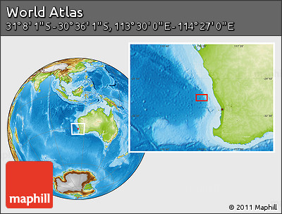 Physical Location Map of the Area around 30° 52' 1" S, 113° 58' 29" E