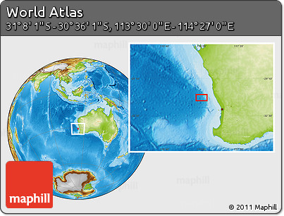 Physical Location Map of the Area around 30° 52' 1" S, 113° 58' 29" E