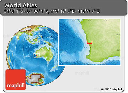 Physical Location Map of the Area around 30° 52' 1" S, 115° 40' 30" E
