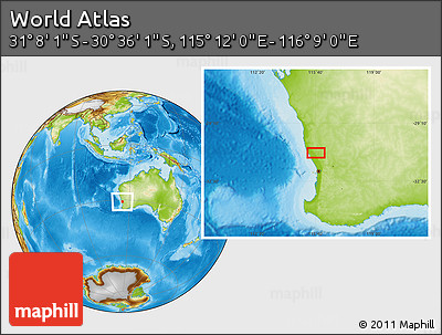 Physical Location Map of the Area around 30° 52' 1" S, 115° 40' 30" E