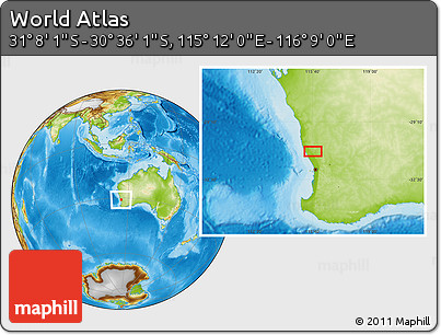 Physical Location Map of the Area around 30° 52' 1" S, 115° 40' 30" E