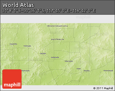 Physical 3D Map of the Area around 30° 52' 1" S, 118° 13' 29" E
