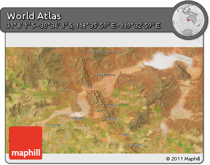 Satellite 3D Map of the Area around 30° 52' 1" S, 119° 4' 29" E