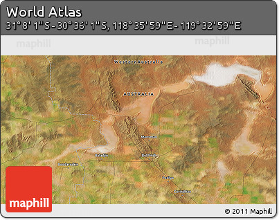 Satellite 3D Map of the Area around 30° 52' 1" S, 119° 4' 29" E