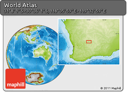 Physical Location Map of the Area around 30° 52' 1" S, 119° 4' 29" E