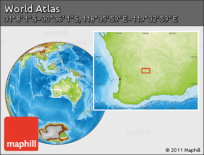 Physical Location Map of the Area around 30° 52' 1" S, 119° 4' 29" E