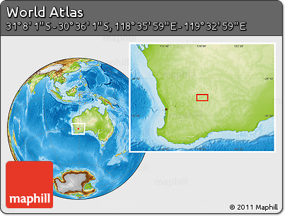 Physical Location Map of the Area around 30° 52' 1" S, 119° 4' 29" E
