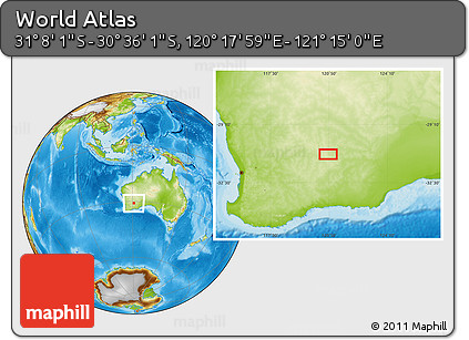 Physical Location Map of the Area around 30° 52' 1" S, 120° 46' 30" E