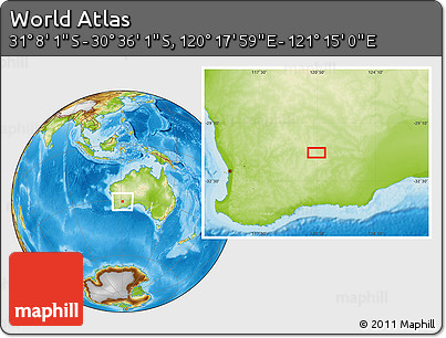 Physical Location Map of the Area around 30° 52' 1" S, 120° 46' 30" E