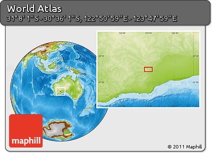 Physical Location Map of the Area around 30° 52' 1" S, 123° 19' 29" E