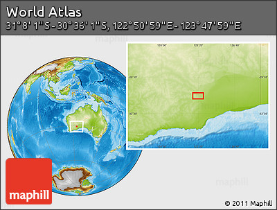 Physical Location Map of the Area around 30° 52' 1" S, 123° 19' 29" E