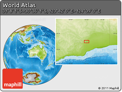 Physical Location Map of the Area around 30° 52' 1" S, 124° 10' 30" E