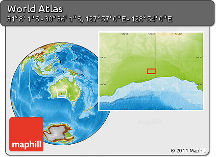 Physical Location Map of the Area around 30° 52' 1" S, 128° 25' 30" E