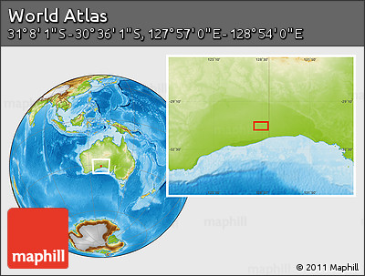Physical Location Map of the Area around 30° 52' 1" S, 128° 25' 30" E