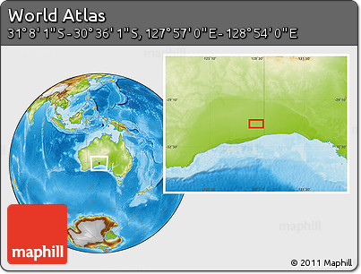 Physical Location Map of the Area around 30° 52' 1" S, 128° 25' 30" E