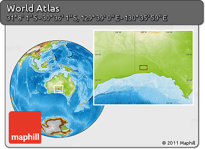 Physical Location Map of the Area around 30° 52' 1" S, 130° 7' 30" E