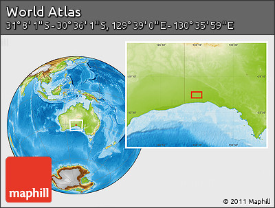Physical Location Map of the Area around 30° 52' 1" S, 130° 7' 30" E