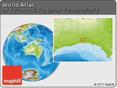 Physical Location Map of the Area around 30° 52' 1" S, 130° 7' 30" E