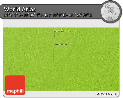 Physical 3D Map of the Area around 30° 52' 1" S, 130° 58' 29" E