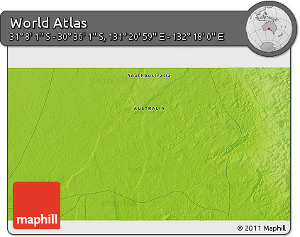 Physical 3D Map of the Area around 30° 52' 1" S, 131° 49' 29" E