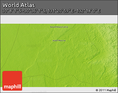 Physical 3D Map of the Area around 30° 52' 1" S, 131° 49' 29" E