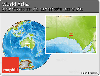 Physical Location Map of the Area around 30° 52' 1" S, 132° 40' 30" E