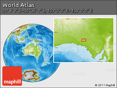 Physical Location Map of the Area around 30° 52' 1" S, 133° 31' 30" E