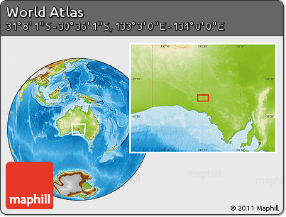 Physical Location Map of the Area around 30° 52' 1" S, 133° 31' 30" E