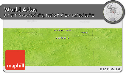 Physical Panoramic Map of the Area around 30° 52' 1" S, 134° 22' 30" E