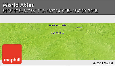 Physical Panoramic Map of the Area around 30° 52' 1" S, 134° 22' 30" E