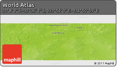 Physical Panoramic Map of the Area around 30° 52' 1" S, 134° 22' 30" E