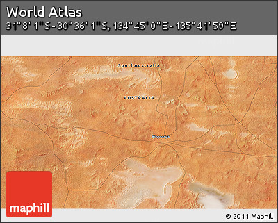 Satellite 3D Map of the Area around 30° 52' 1" S, 135° 13' 29" E