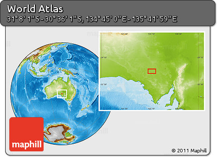 Physical Location Map of the Area around 30° 52' 1" S, 135° 13' 29" E