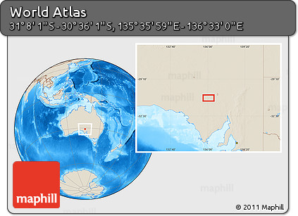 Shaded Relief Location Map of the Area around 30° 52' 1" S, 136° 4' 29" E