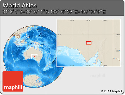 Shaded Relief Location Map of the Area around 30° 52' 1" S, 136° 4' 29" E