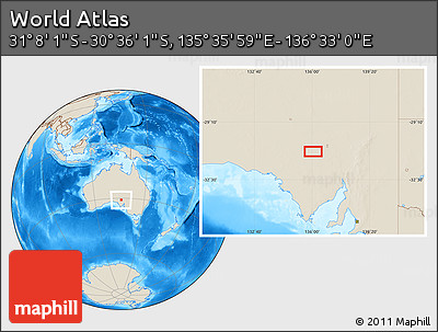Shaded Relief Location Map of the Area around 30° 52' 1" S, 136° 4' 29" E
