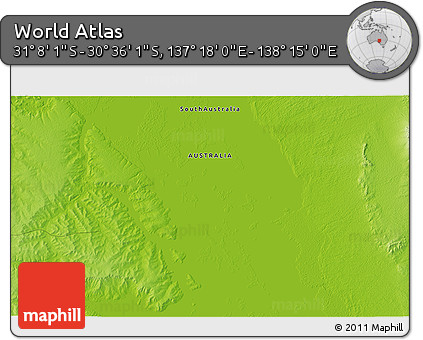 Physical 3D Map of the Area around 30° 52' 1" S, 137° 46' 30" E