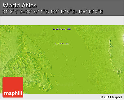 Physical 3D Map of the Area around 30° 52' 1" S, 137° 46' 30" E