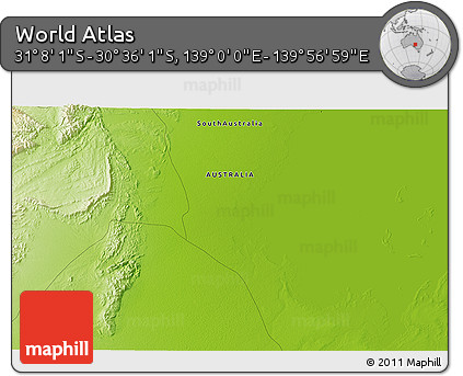 Physical 3D Map of the Area around 30° 52' 1" S, 139° 28' 29" E