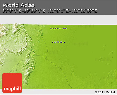 Physical 3D Map of the Area around 30° 52' 1" S, 139° 28' 29" E