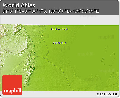 Physical 3D Map of the Area around 30° 52' 1" S, 139° 28' 29" E