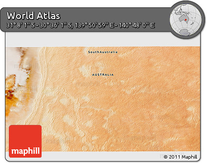 Satellite 3D Map of the Area around 30° 52' 1" S, 140° 19' 29" E